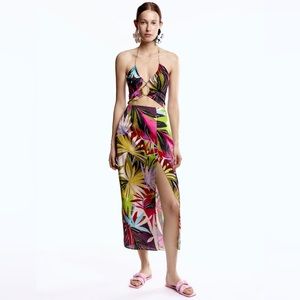 Tropical Print Cut Out Dress